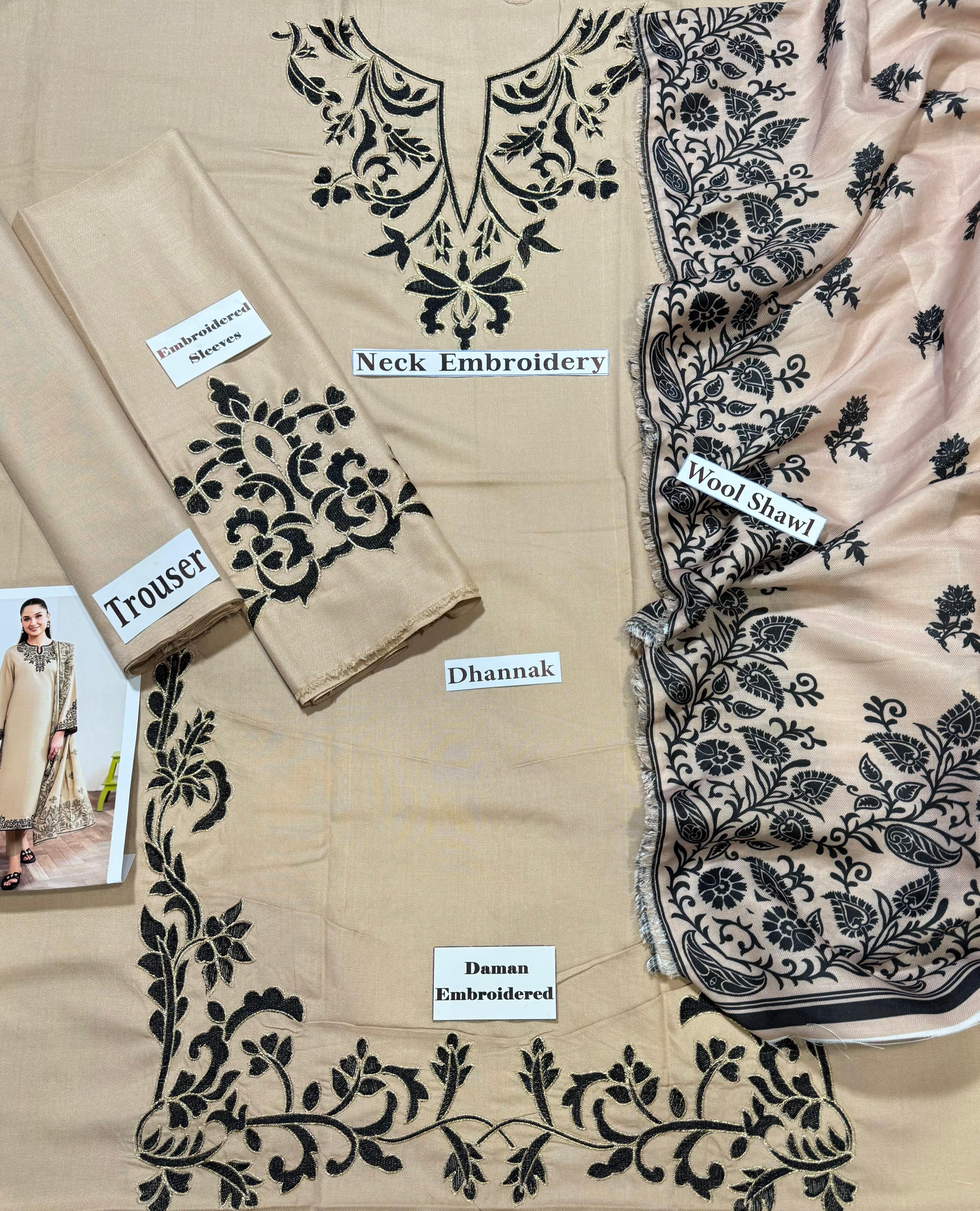 LIMELIGHT-EMBROIDERED DHANAK UNSTICHED 3pc (SL-525)