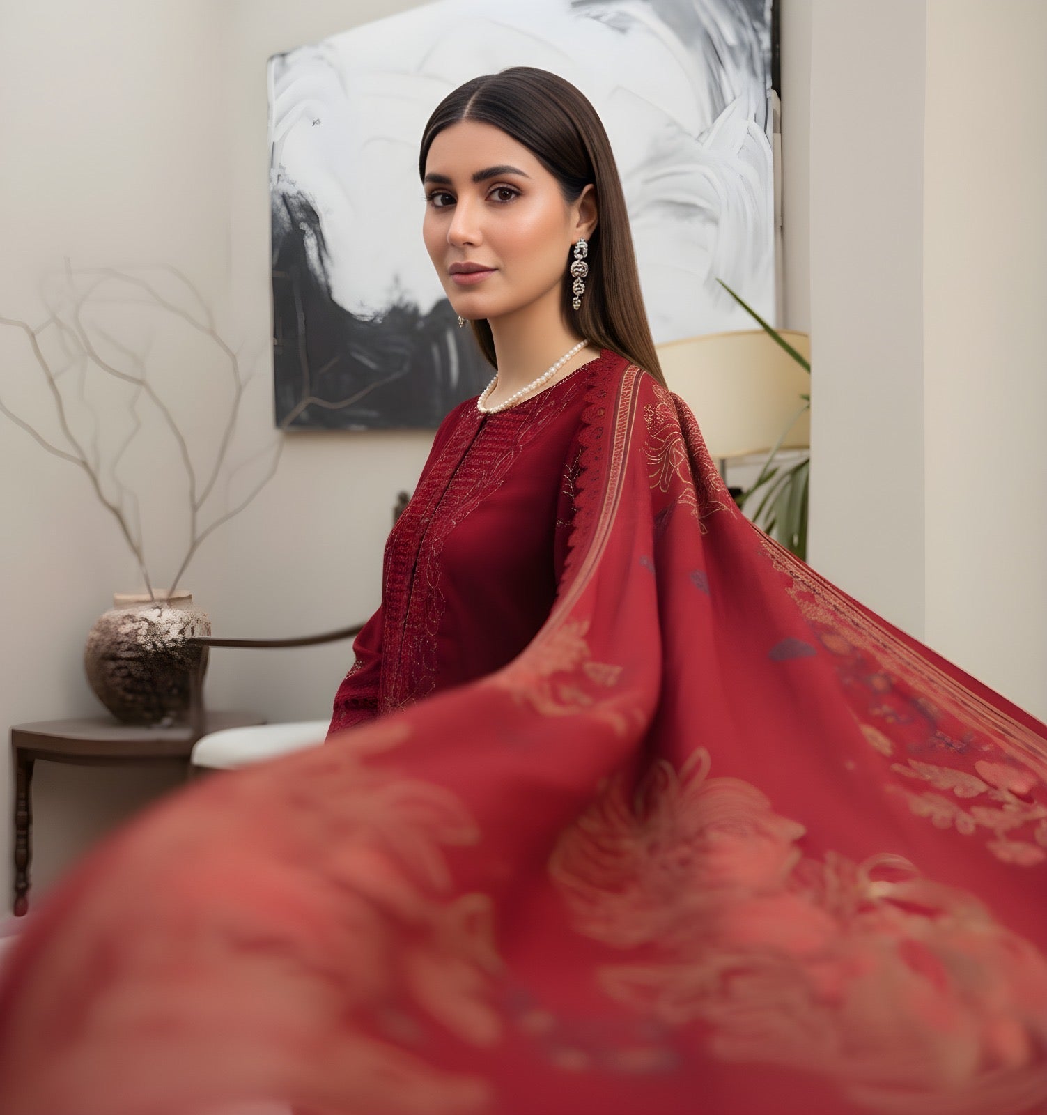 “BAVLI” SLUB VISCOSE EMBROIDERED APLIC WORK UNSTICHED 3pc SL-D02