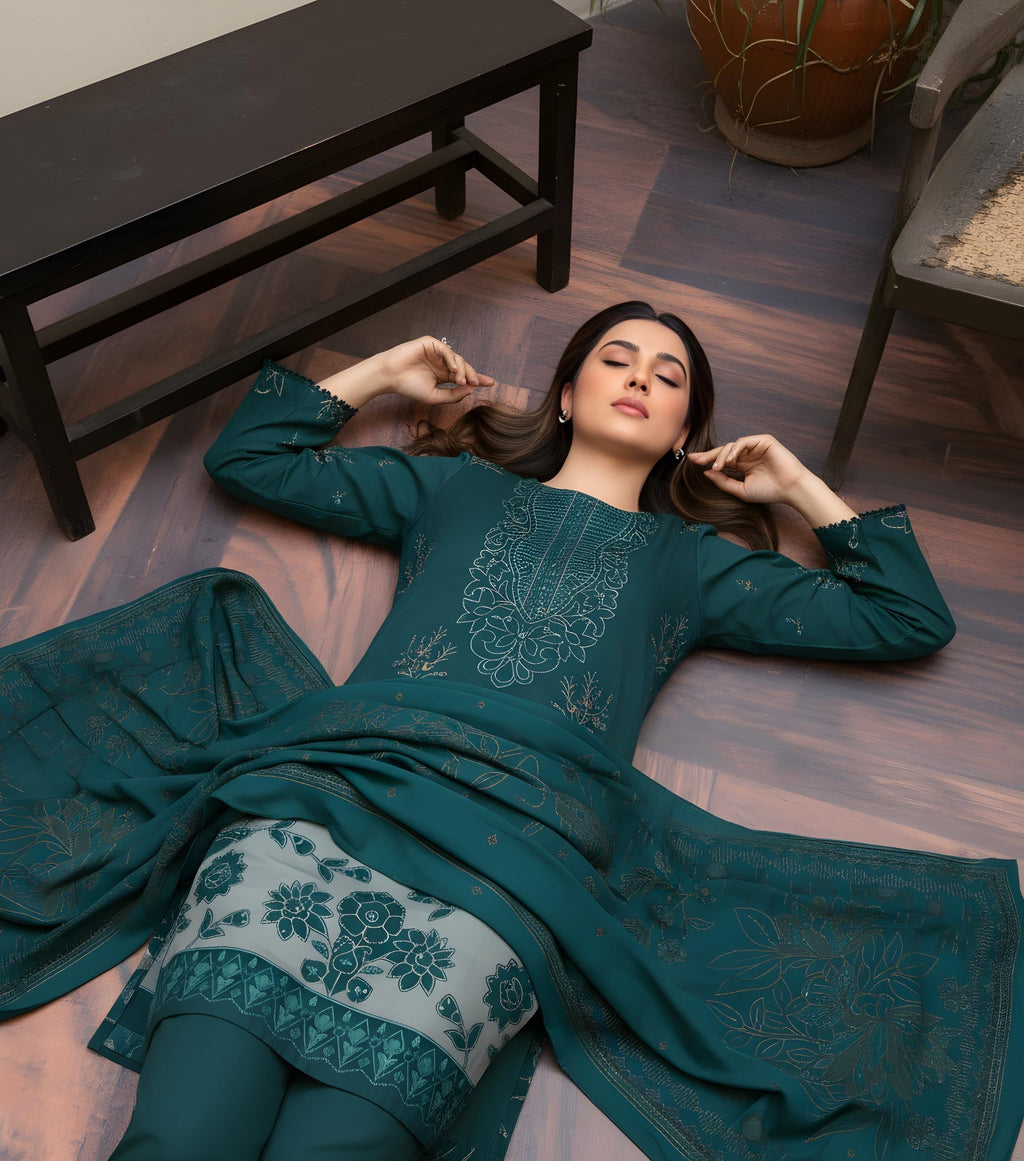 BAVLI BY ZIMAL TEXTILES SLUB VISCOSE EMBROIDERED UNSTICHED 3pc With Barosha Shawl SL-D03