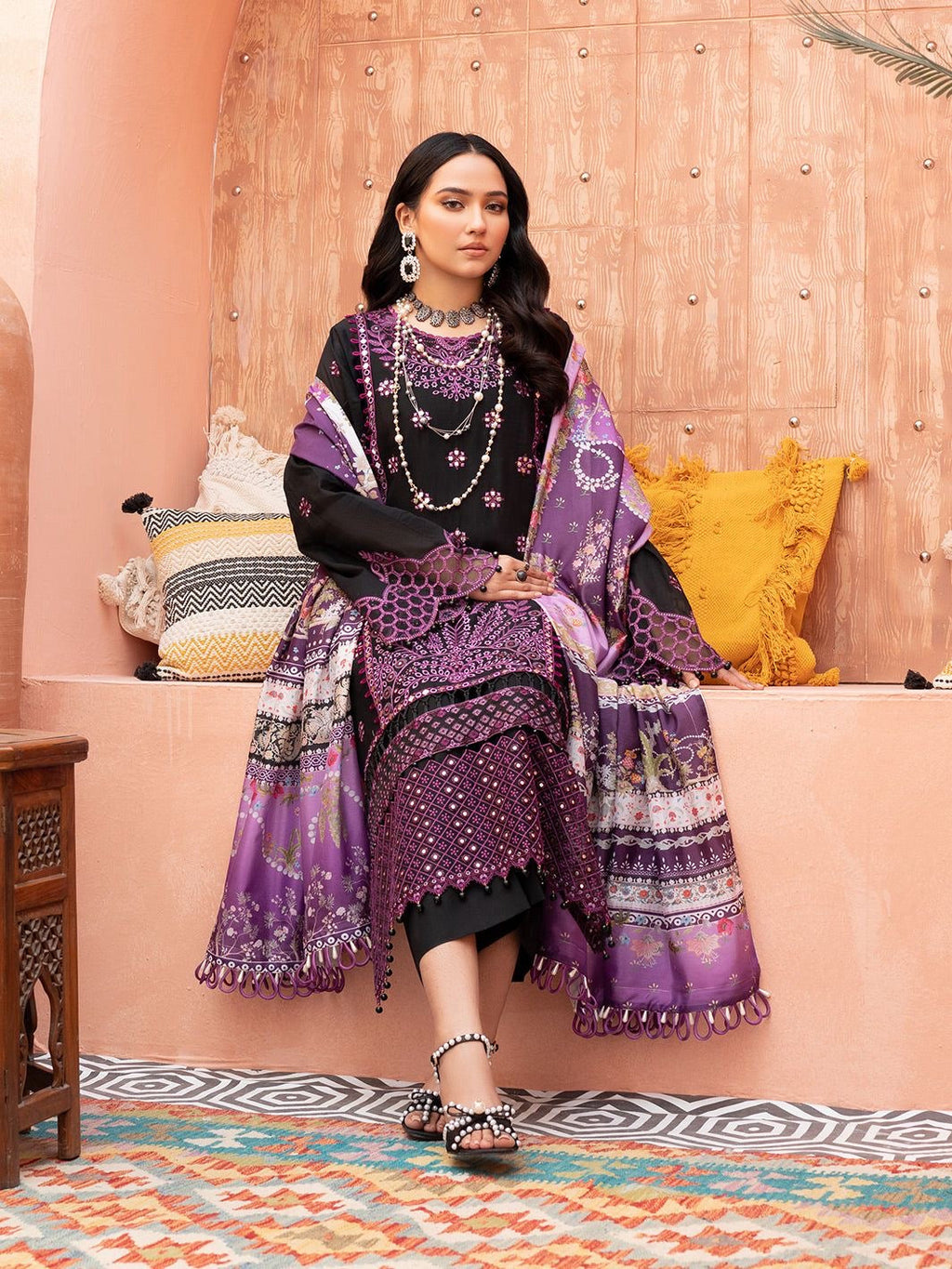 ADAN’s LIBAS-HEAVY EMBROIDERED DHANAK UNSTICHED 3pc