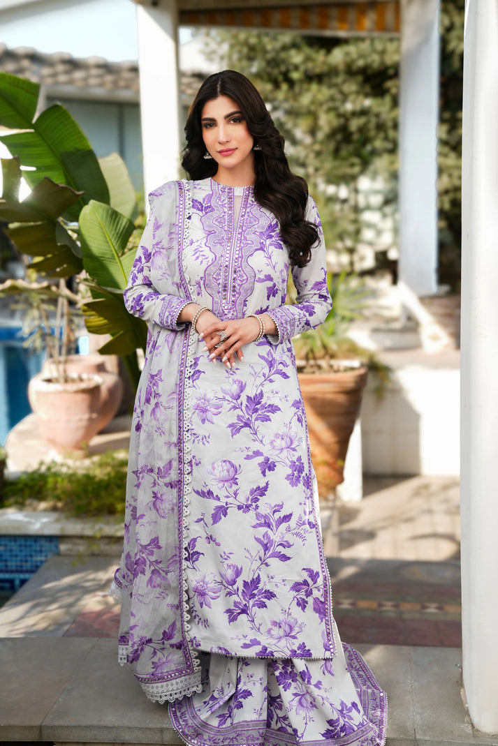 Purple Bloom LINEN Unstiched 3pc Printed With Patches SL-1955