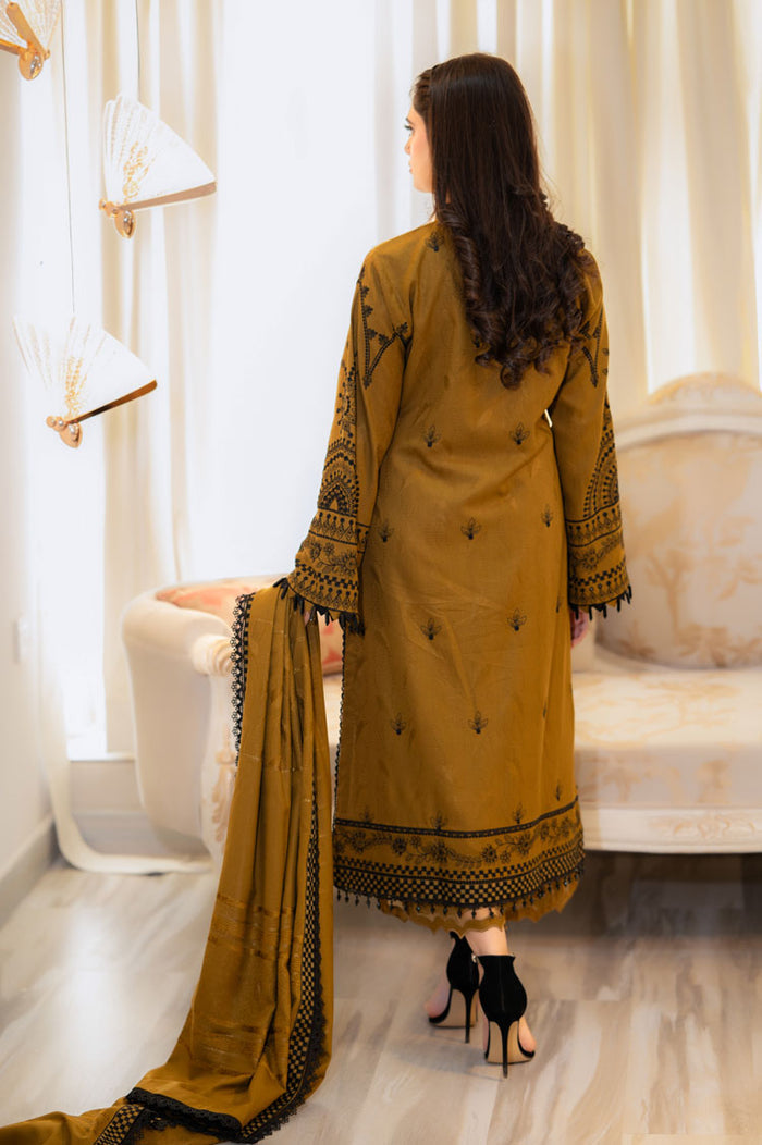 Zainii’s Mustard Embroidered Dhanak Unstiched 3pc WITH EMBROIDERED DHANAK SHAWL (SL-1155)