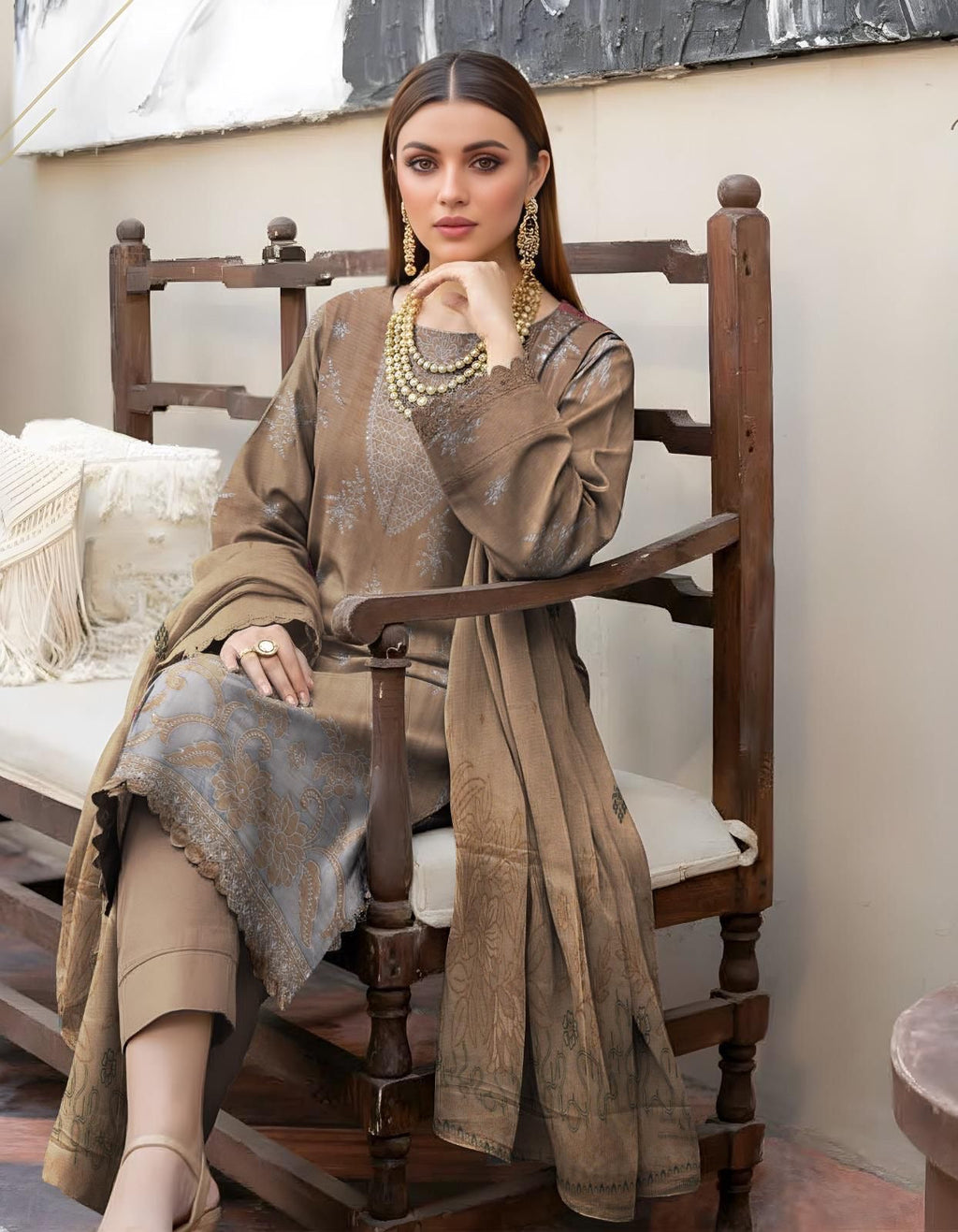 “BAVLI” SLUB VISCOSE EMROIDERED APLIC WORK UNSTICHED 3pc SL-D01