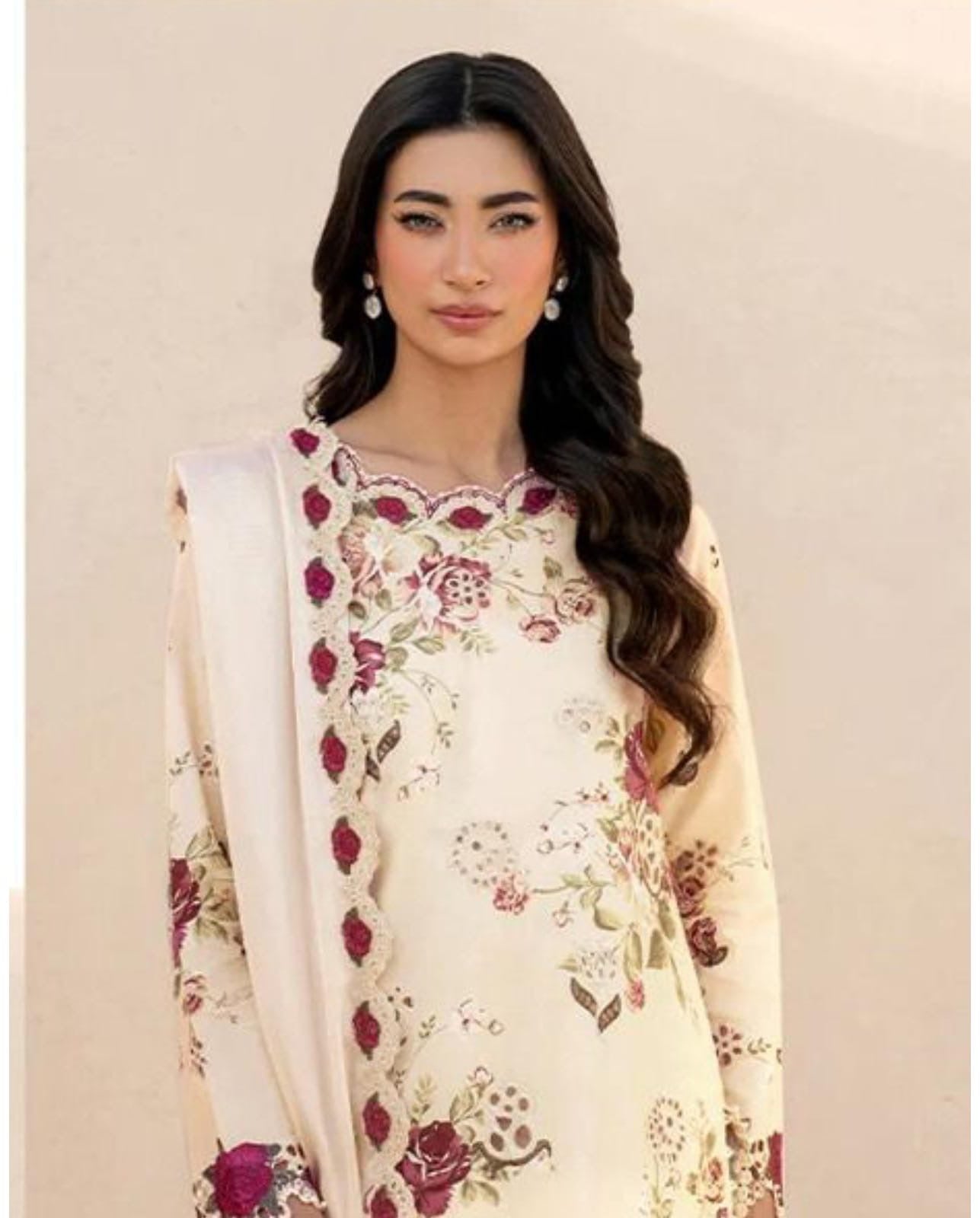 IZNIK LUXE DAMAN APPLIC PRINTED-EMBROIDERED LINEN UNSTICHED 3pc (SL-4839)