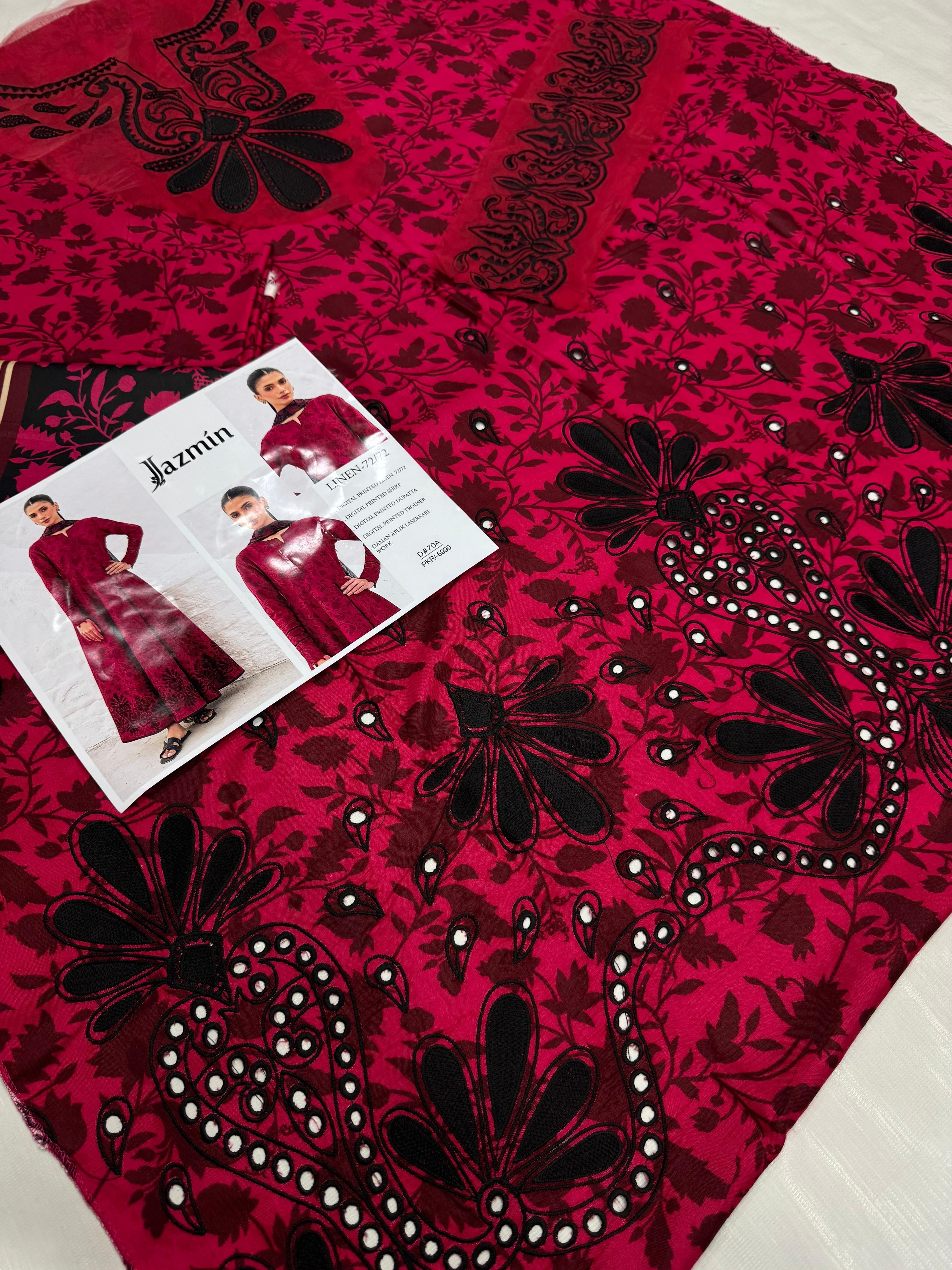 JAZMINE LUXE DAMAN BORING PRINTED-EMBROIDERED UNSTICHED LINEN 3PC (SL-7049)