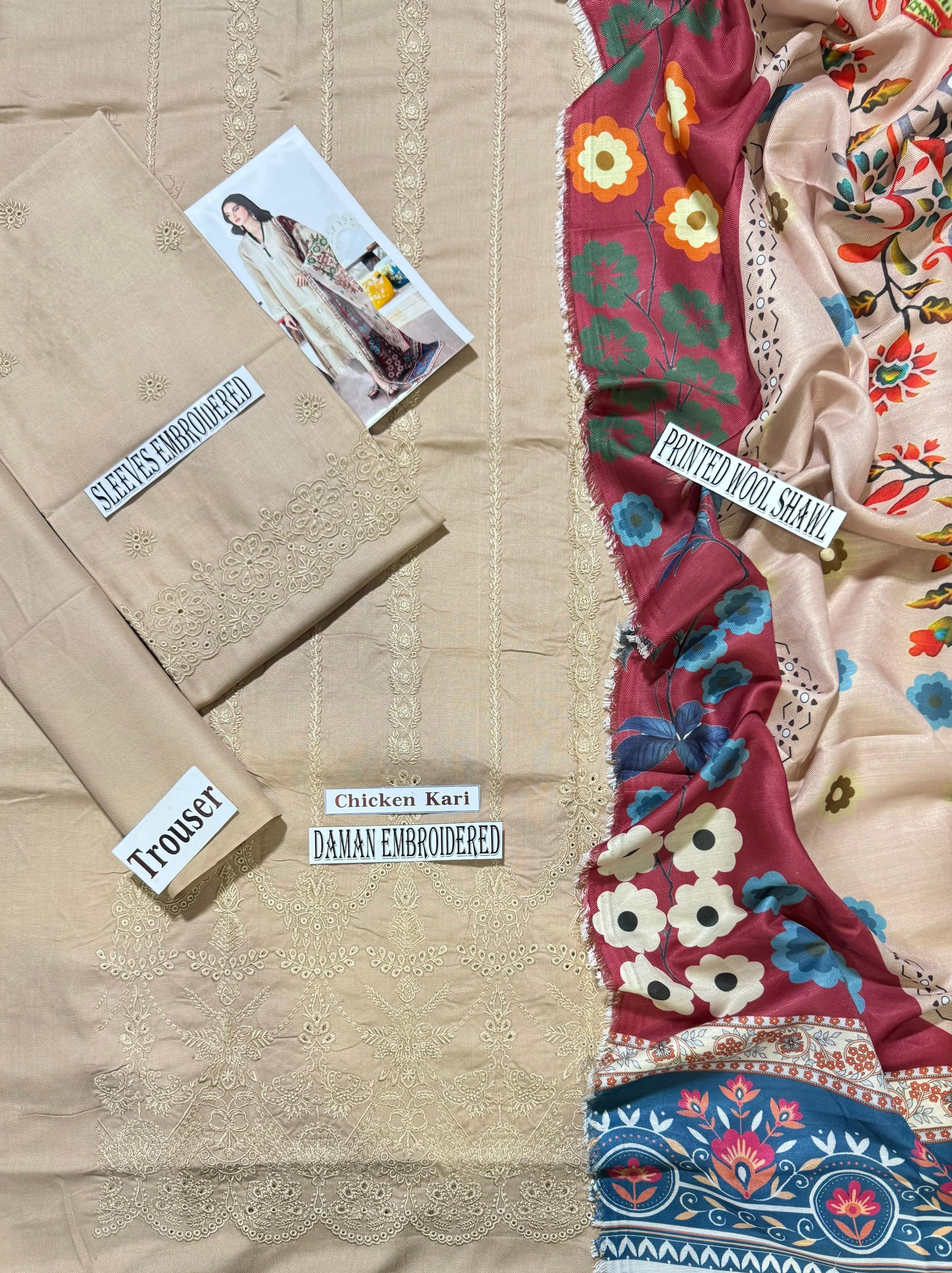 MARIA B -EMBROIDERED DHANAK UNSTICHED 3pc