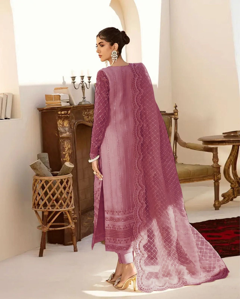 AKBAR ASLAM-LUXURY EMBROIDERED HANDEMBLISH - UNSTICHED FORMAL DRESS ORGANZA 3PC (SL-9883)