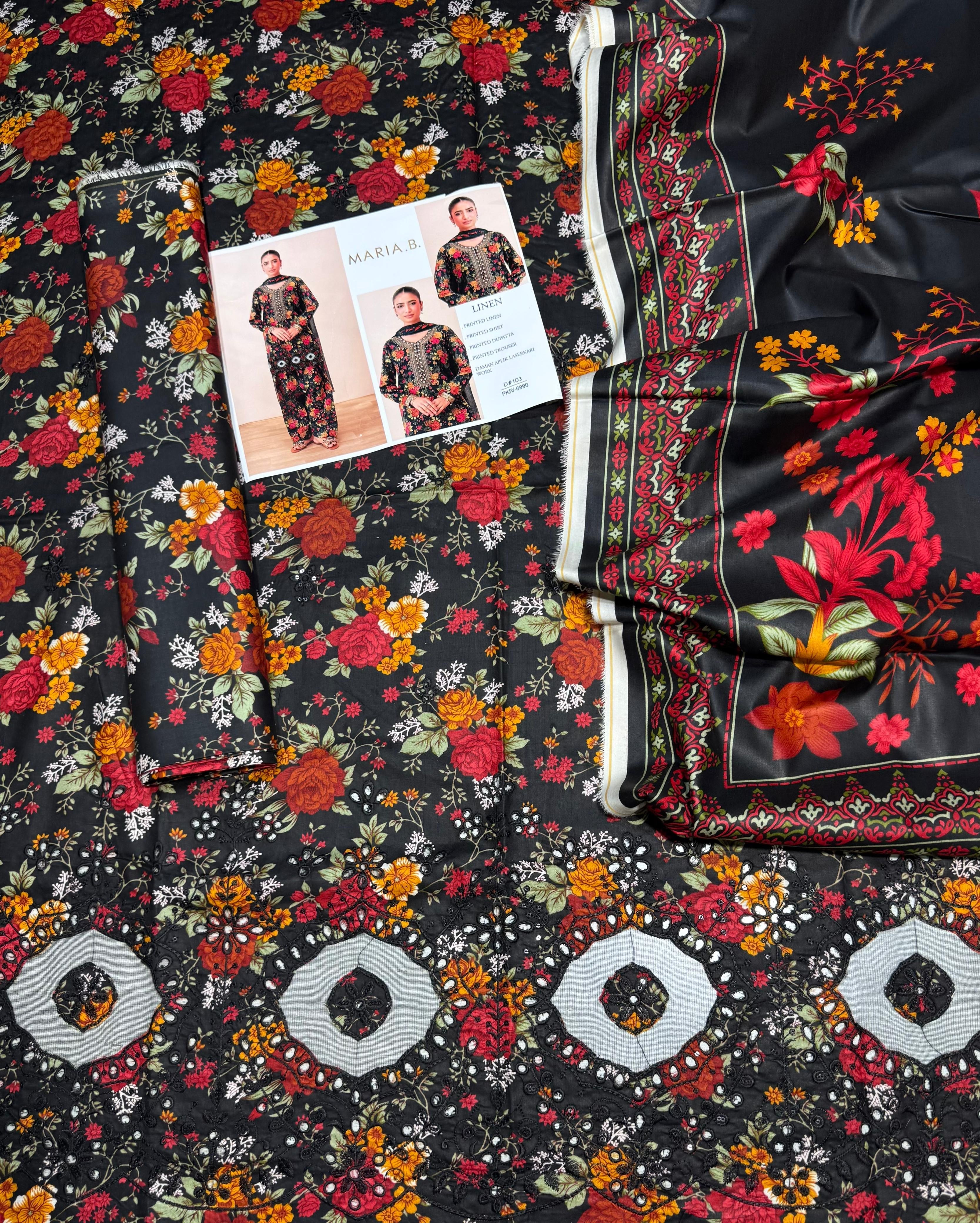 MARIA B-LUXE DAMAN LASER KARI UNSTICHED LINEN 3pc (SL-4319)