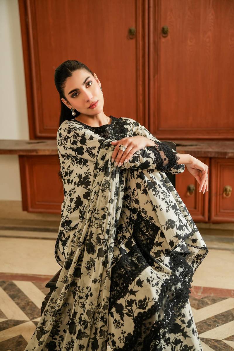 Laila- ANEELA’s COLLECTION  UNSTICHED PRINTED EMBROIDERED LINEN 3pc (SL-1755)