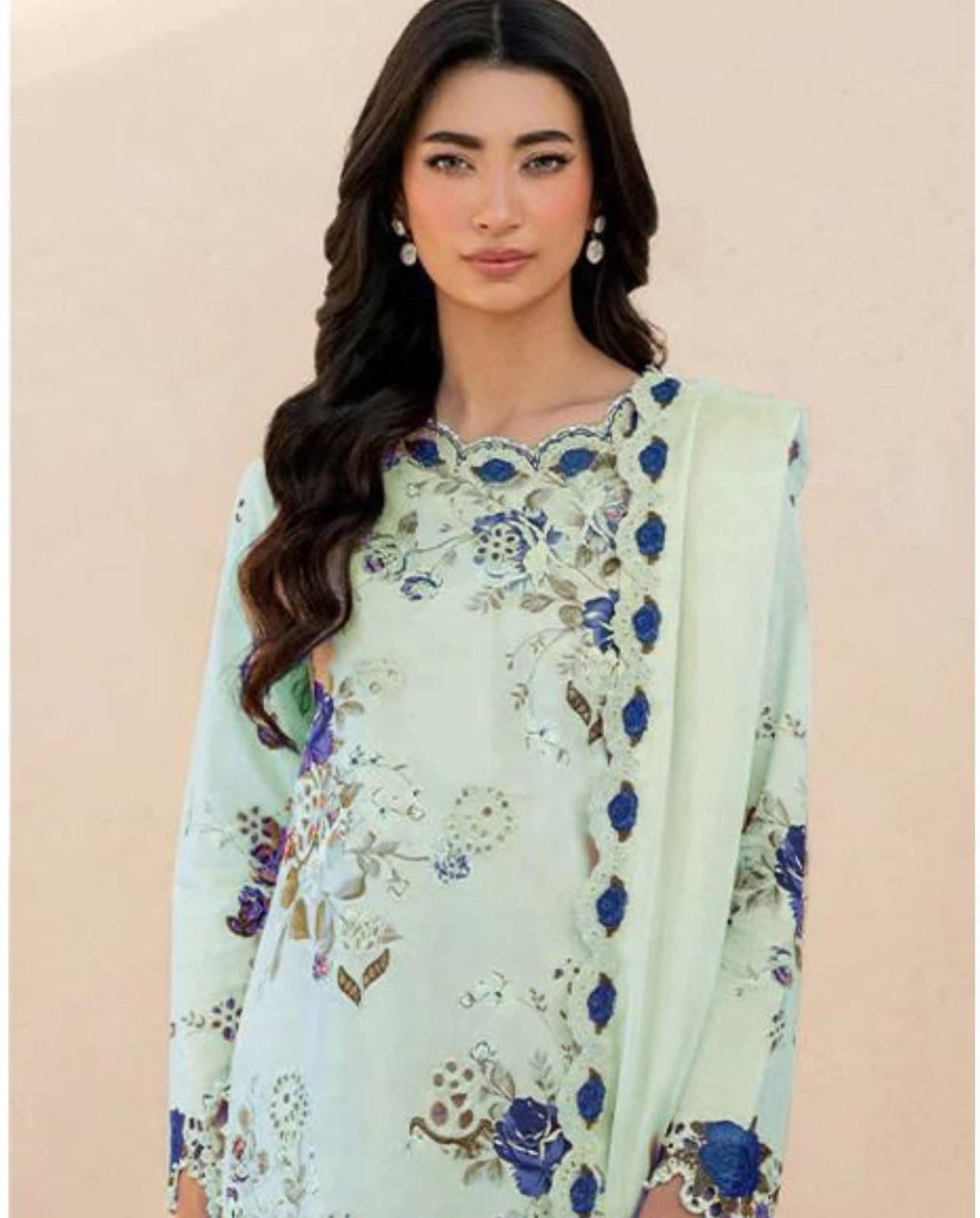 IZNIK LUXE DAMAN APLIC PRINTED-EMBROIDERED UNSTICHED LINEN 3PC (SL-526)