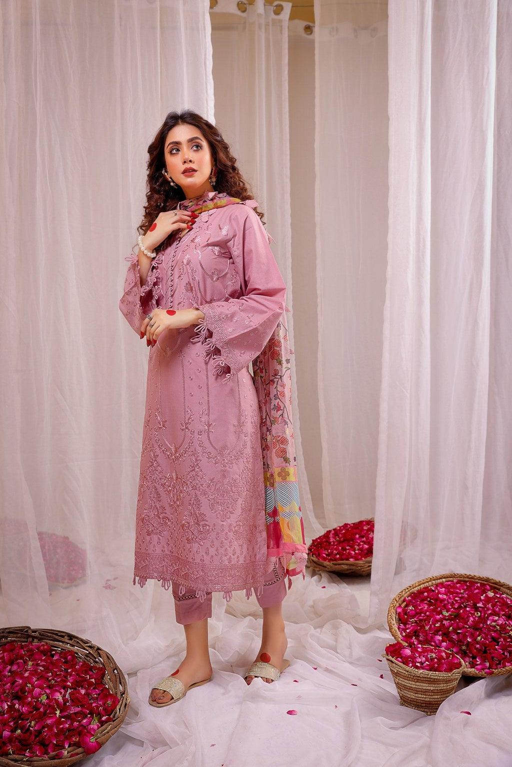 ROSELLA EMBROIDERED DHANAK 3pc (SL-02)