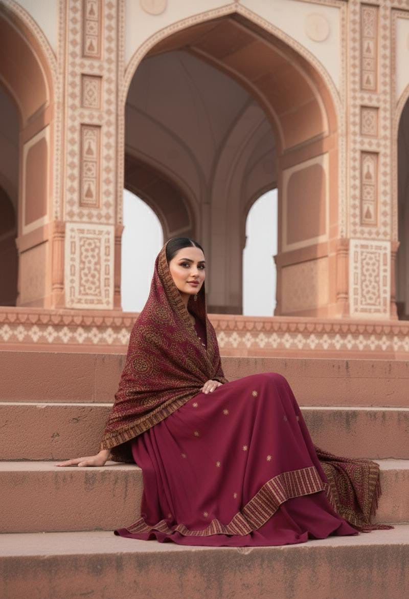 BAREEZE HEAVY EMBROIDERED DHANAK UNSTICHED 3pc WITH EMBROIDERED SHAWL (SL-507)