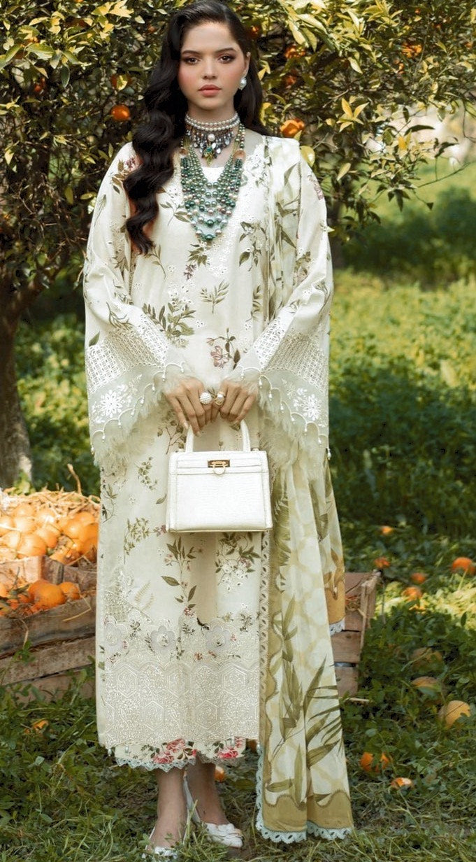 SARDINIA WHITE TULIP-DAMAN BORING PRINTED EMBROIDERED LINEN 3PC (SL-37