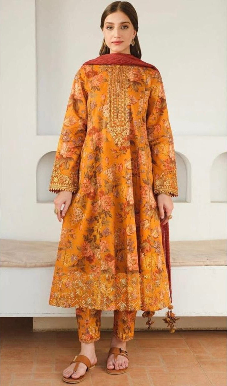 BAROQUE LUXE DAMAN LASER KARI UNSTICHED LINEN 3pc (SL-4334)