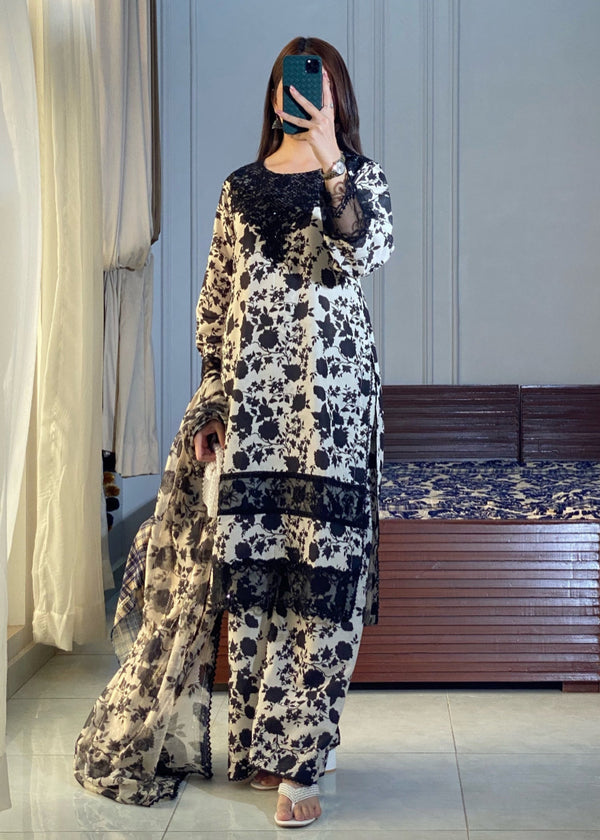 Laila- ANEELA’s COLLECTION  UNSTICHED PRINTED EMBROIDERED LINEN 3pc (SL-1755)