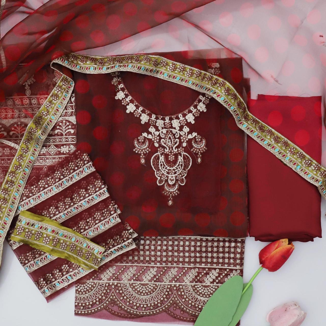 MARIA B - UNSTICHED ORGANZA EMBROIDERED PARTY WEAR UNSTICHED DRESS (SL-284)