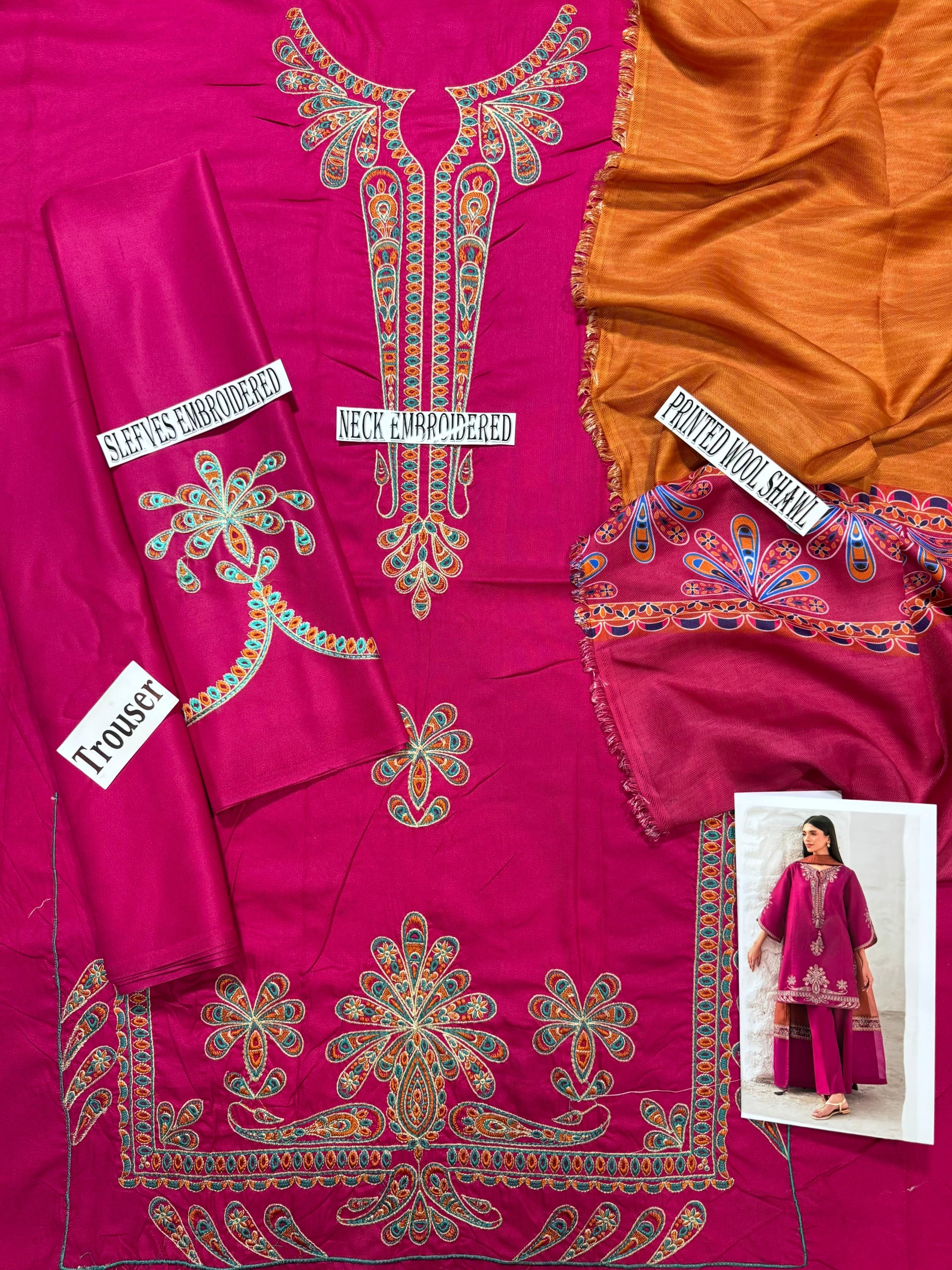 JAZMINE-DHANAK EMBROIDERED UNSTICHED WINTER 3pc (SL-6319)