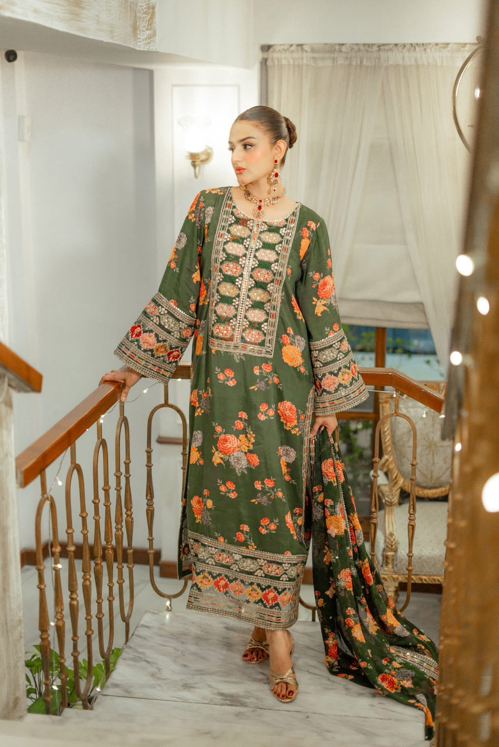 Sahiba-ANEELA’s COLLECTION PRINTED EMBROIDERED DHANAK UNSTICHED 3pc