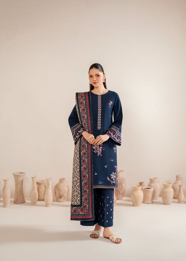 AMEEMA-GARNET CLOTHING DHANAK EMBROIDERED UNSTICHED 3PC (SL-2553)