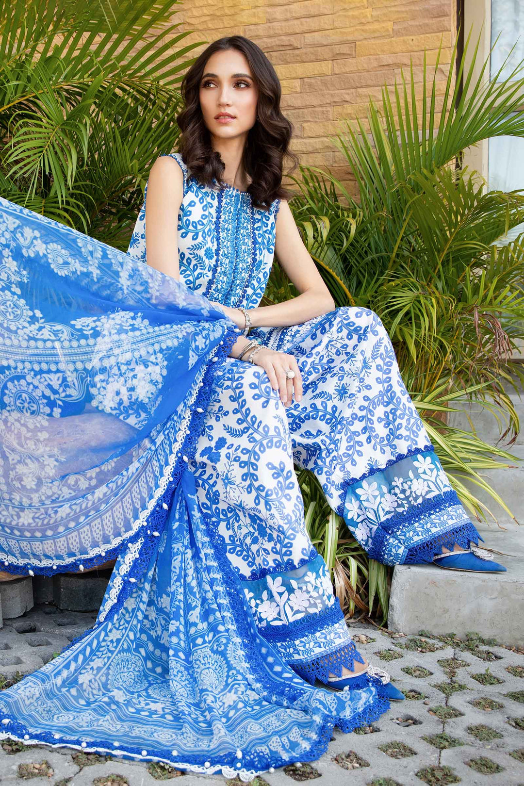 MARIA B PRINTED EMBROIDERED LINEN UNSTICHED 3pc (SL-9262)