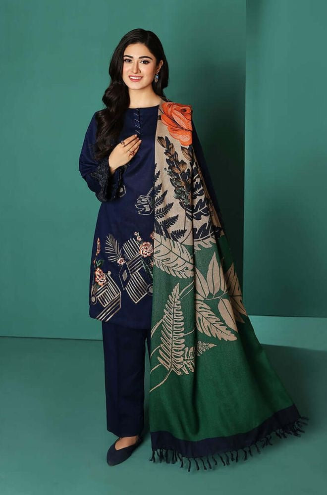 NISHAT-EMBROIDERED DHANAK UNSTICHED 3pc