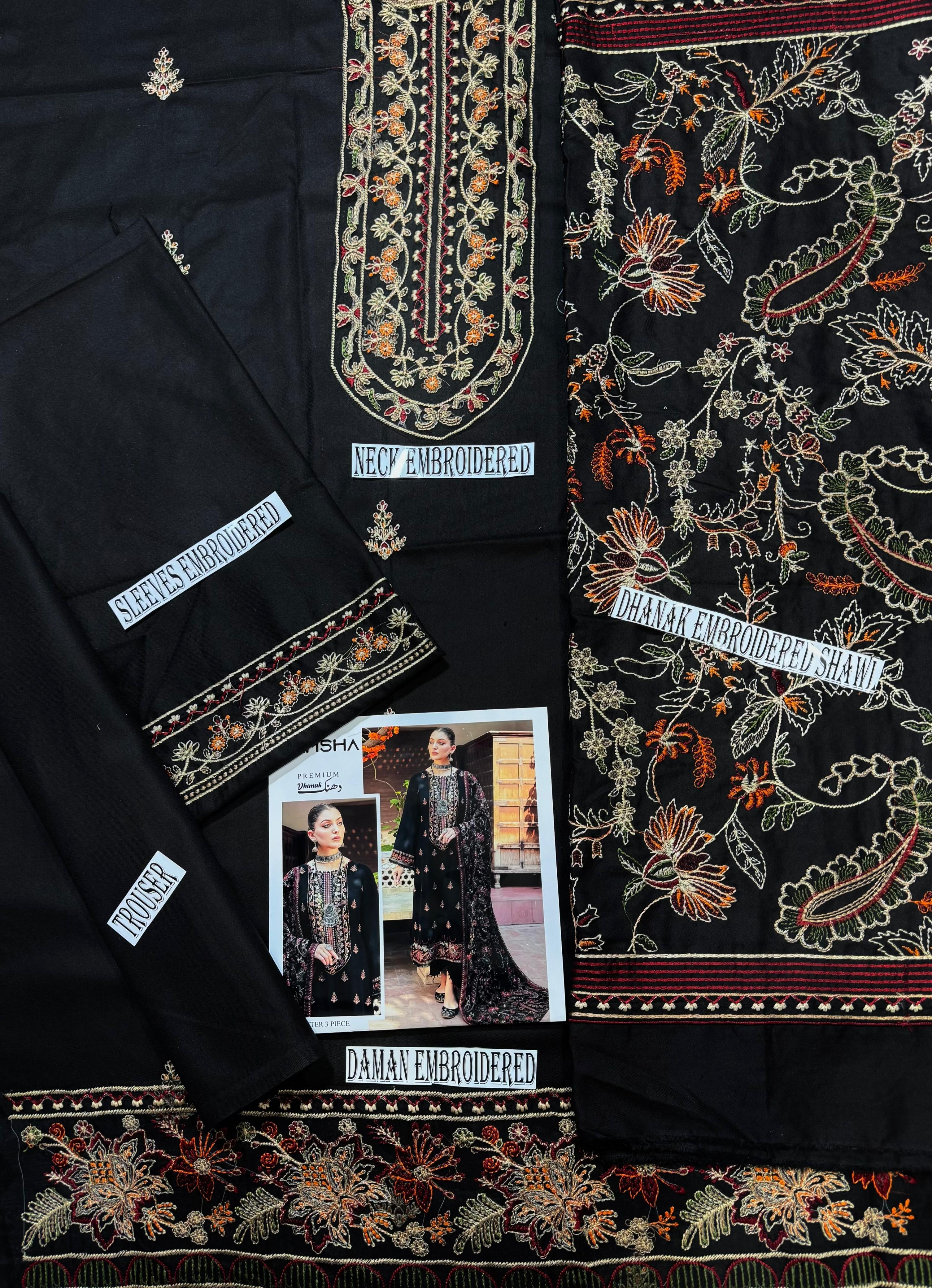 BAREEZE HEAVY EMBROIDERED DHANAK UNSTICHED 3pc (SL-6213)