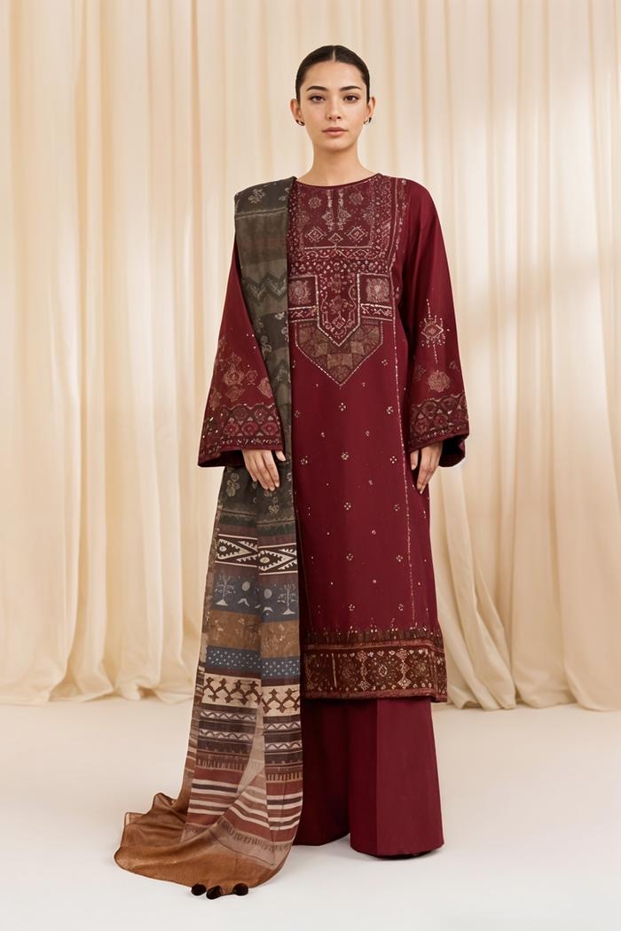 SAPHIRE-EMBROIDERED DHANAK 3pc Unstiched