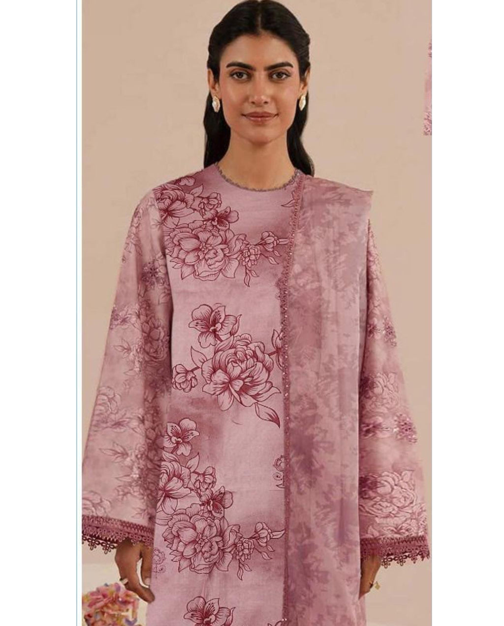 BAROQUE LUXE DAMAN APLIC WORK PRINTED-EMBROIDERED UNSTICHED LINEN 3PC (SL-522)