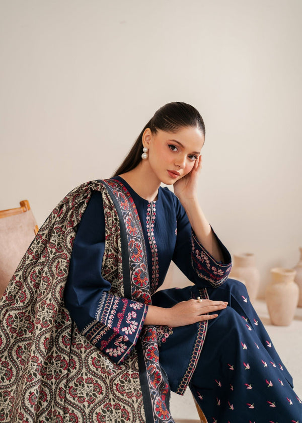 AMEEMA-GARNET CLOTHING DHANAK EMBROIDERED UNSTICHED 3PC (SL-2553)
