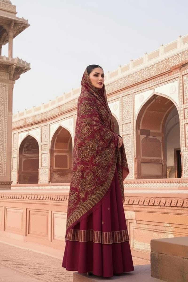 BAREEZE HEAVY EMBROIDERED DHANAK UNSTICHED 3pc WITH EMBROIDERED SHAWL (SL-507)