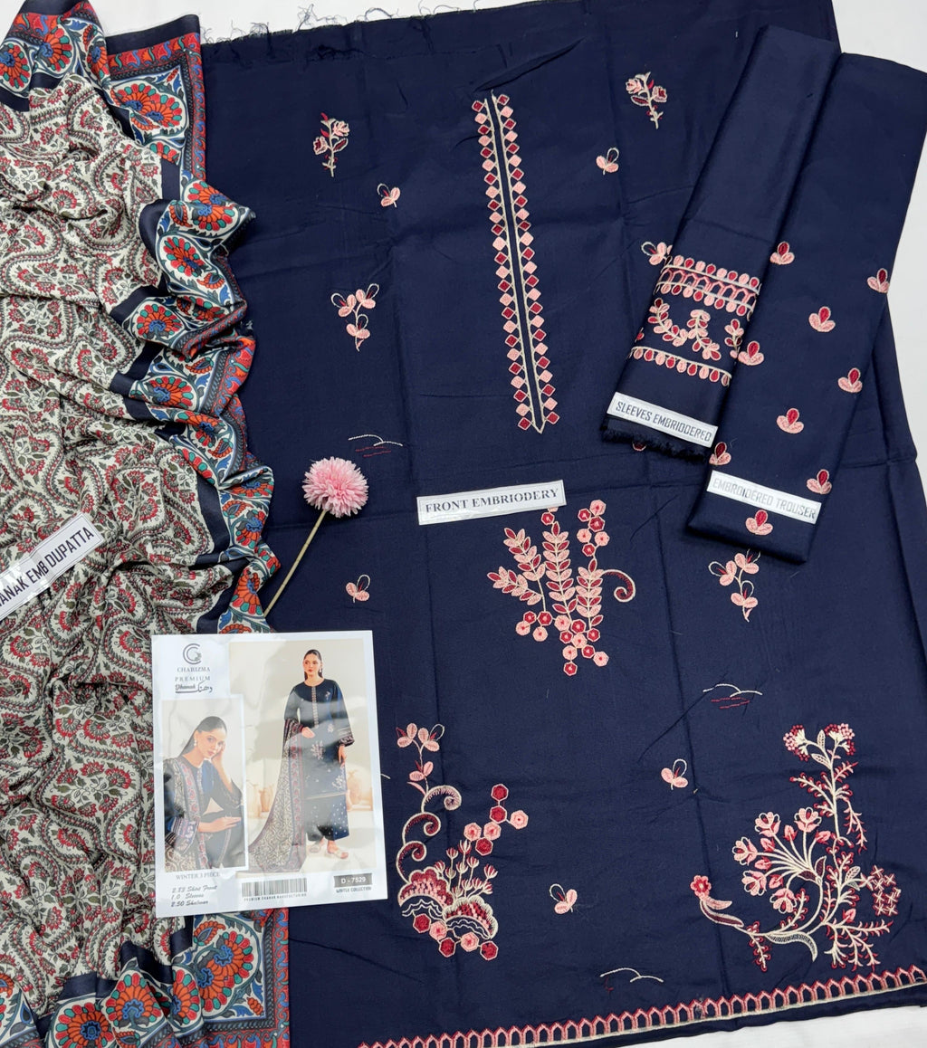 AMEEMA-GARNET CLOTHING DHANAK EMBROIDERED UNSTICHED 3PC (SL-2553)