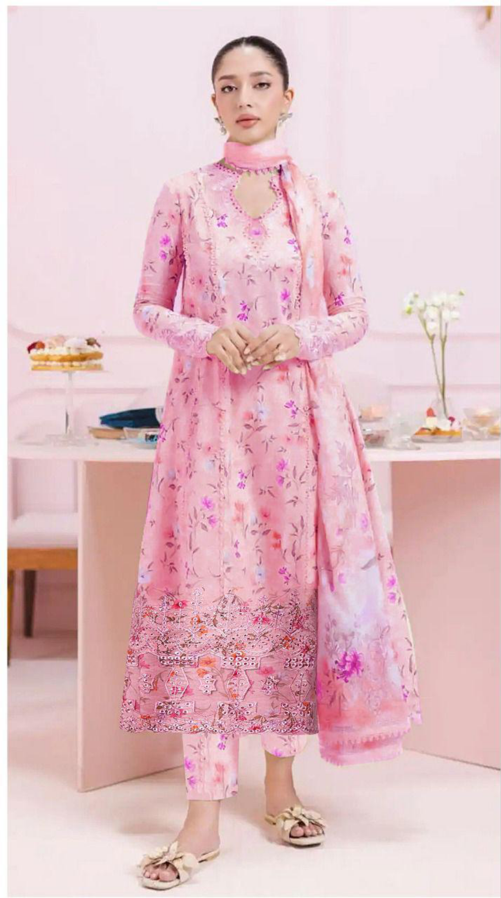 Qalamkar Daman LaserKari Linen 3pc