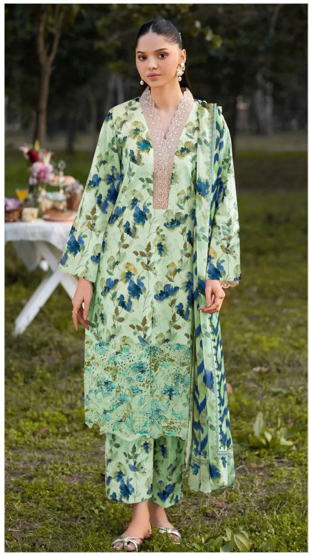 Baroque Daman LaserKari Linen 3pc