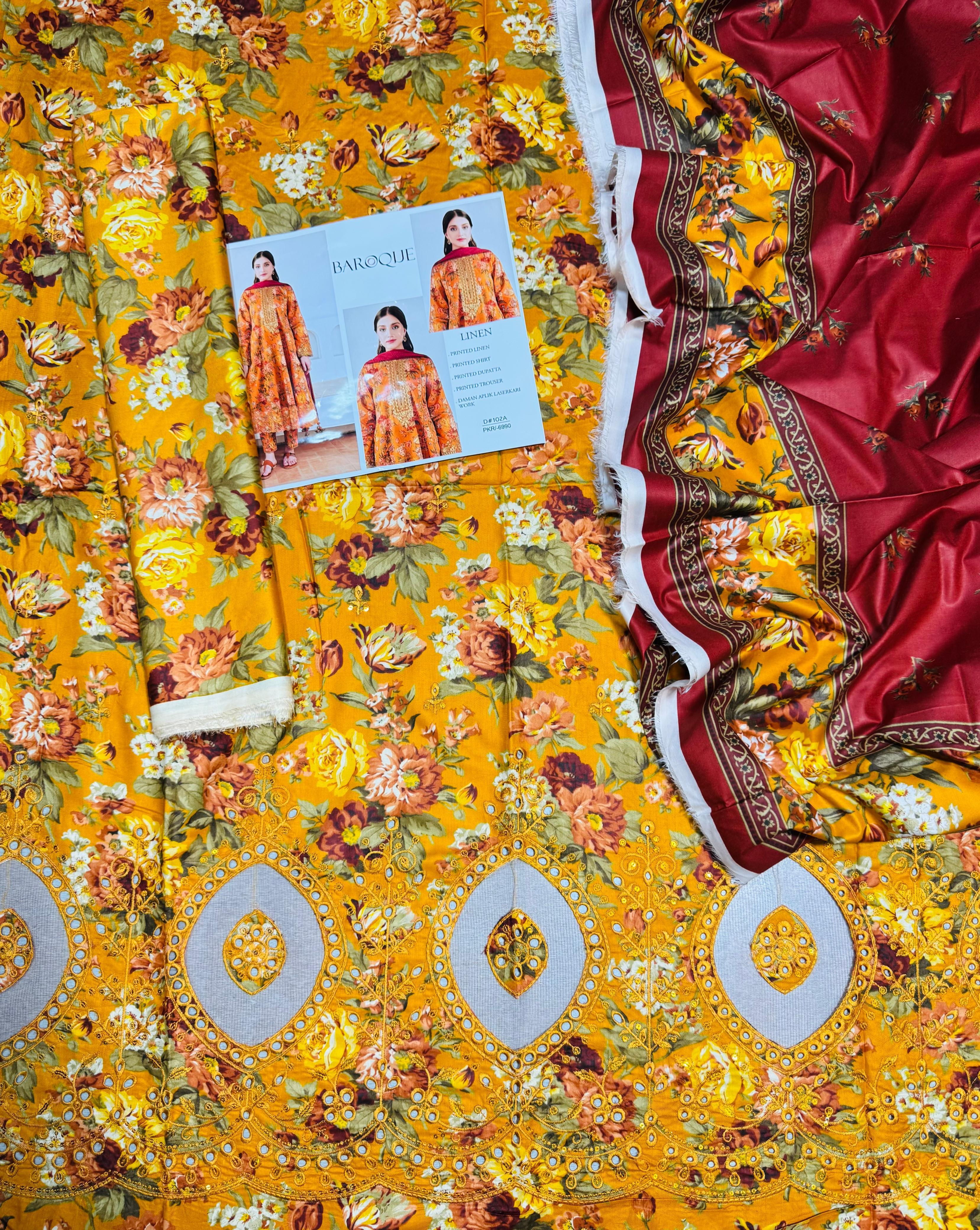 Baroque Daman LaserKari linen 3pc