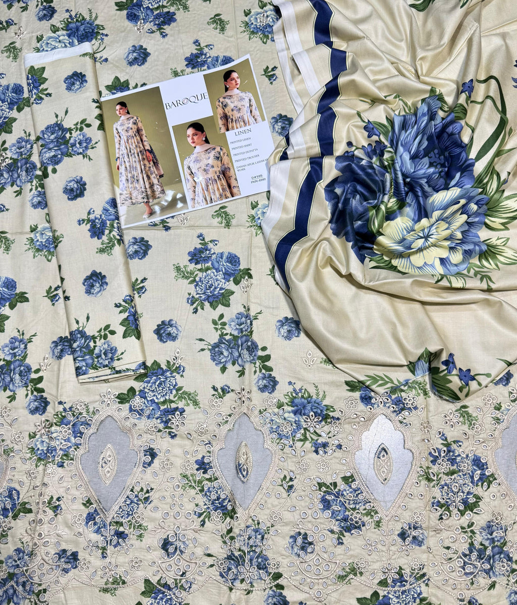 Baroque Daman LaserKari Linen 3pc