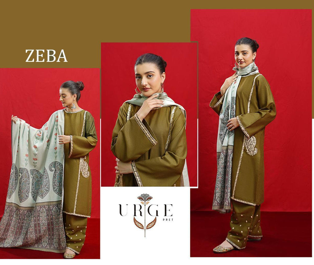 ZEBA By URGE  Dhanak Embroidered 3pc
