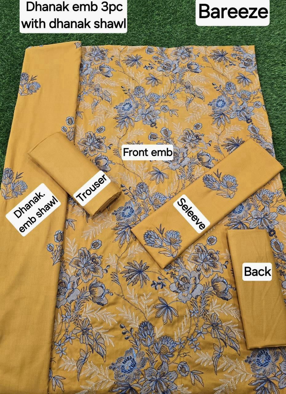 BAREEZE DHANAK EMBROIDERY 3PC