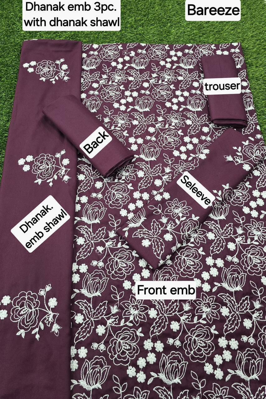 BAREEZE DHANAK EMBROIDERY 3PC
