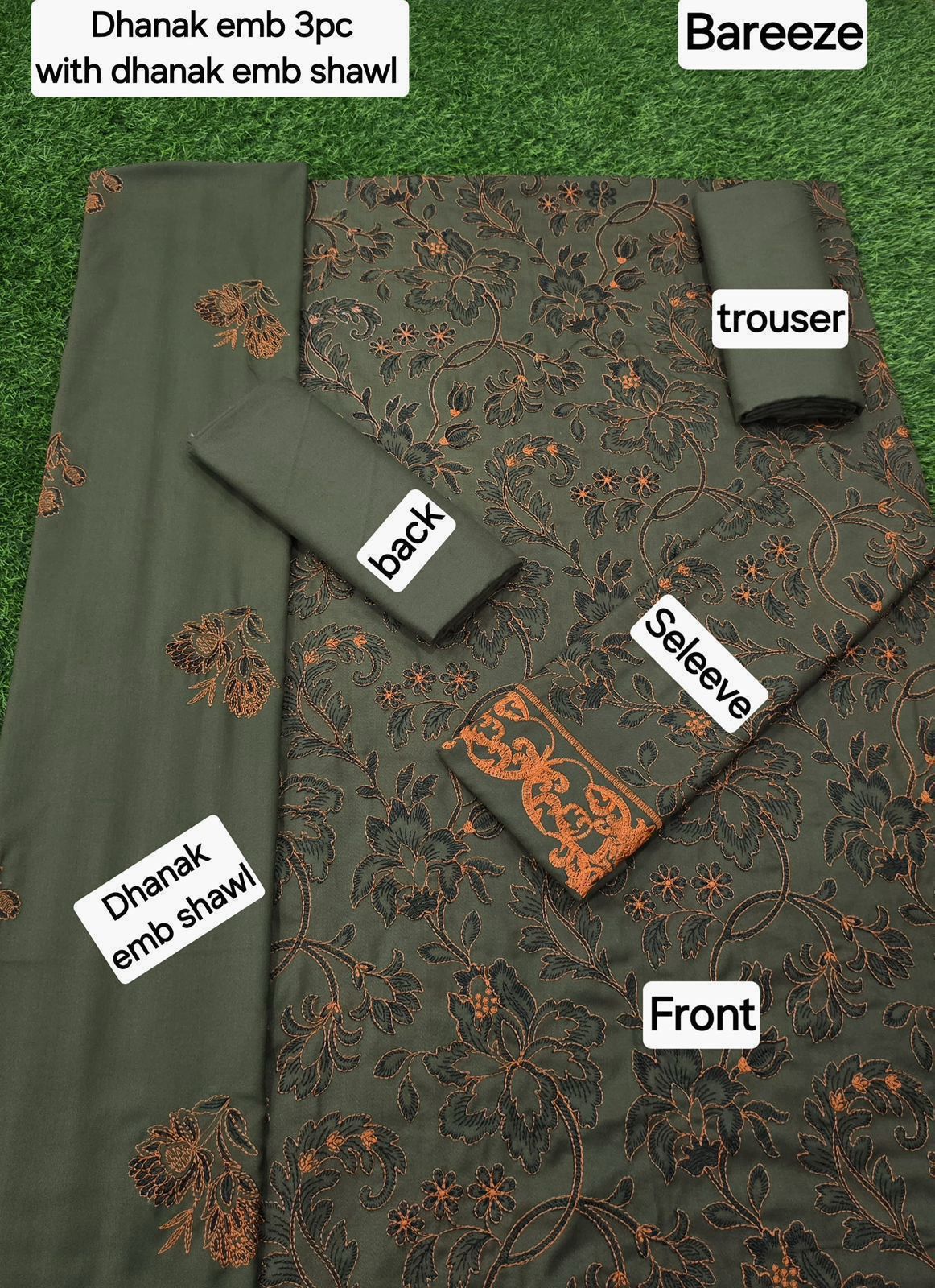 BAREEZE DHANAK EMBROIDERY 3PC