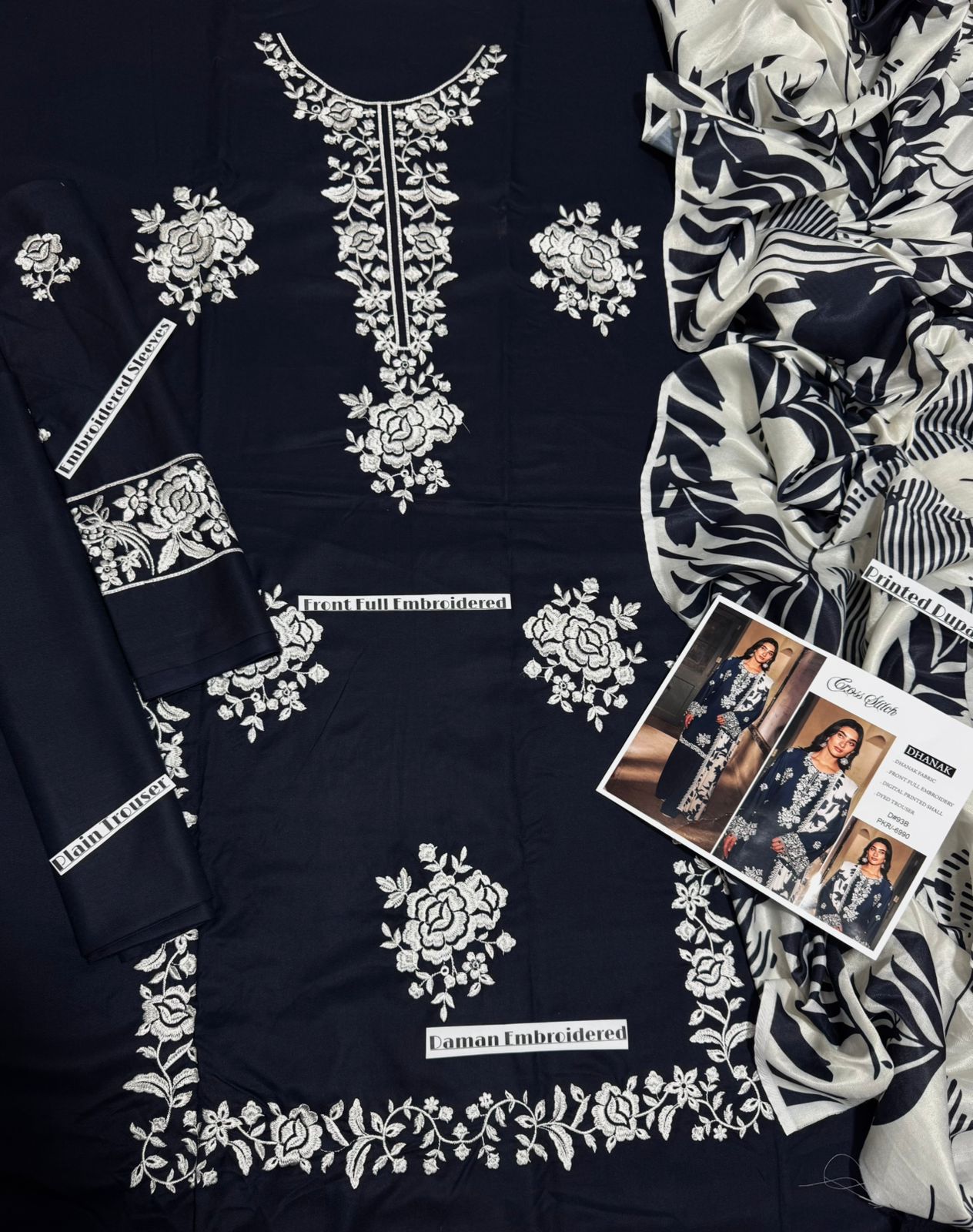 Cross stitch dhanak 3pc embroidered unstitched