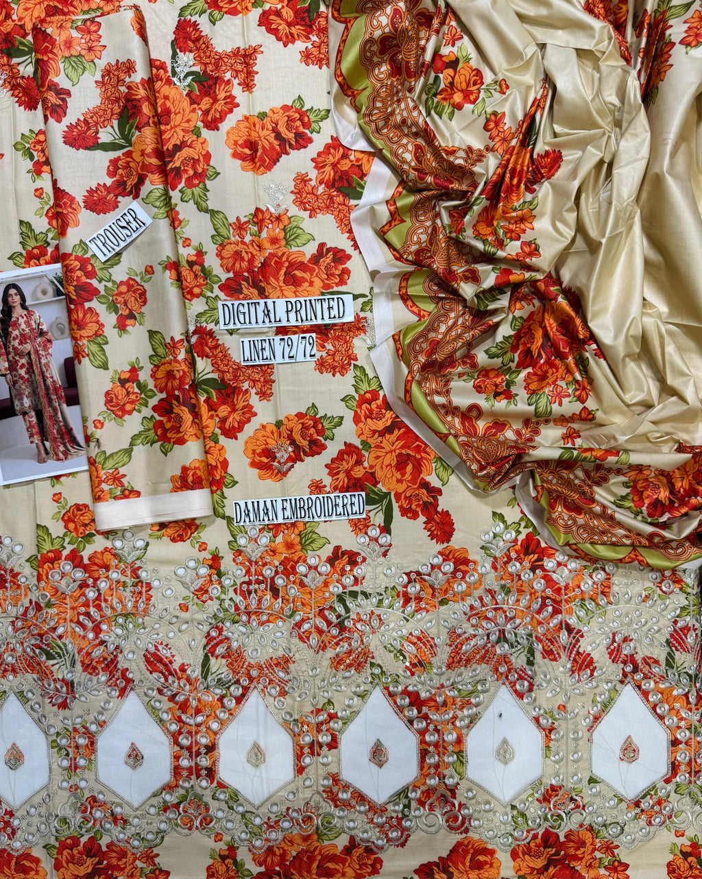 Maria B Daman LaserKari linen 3pc