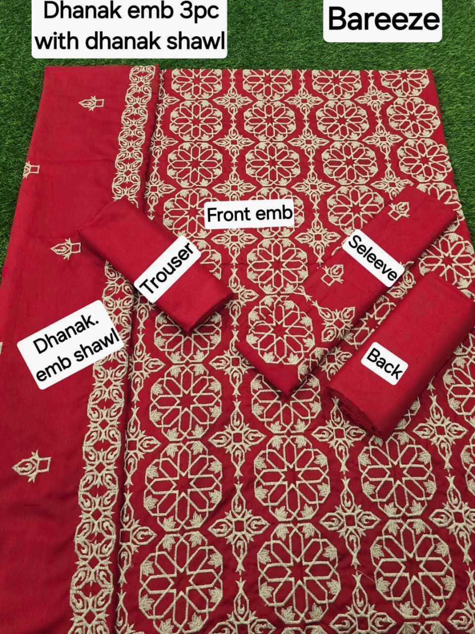 BAREEZE DHANAK EMBROIDERY 3PC