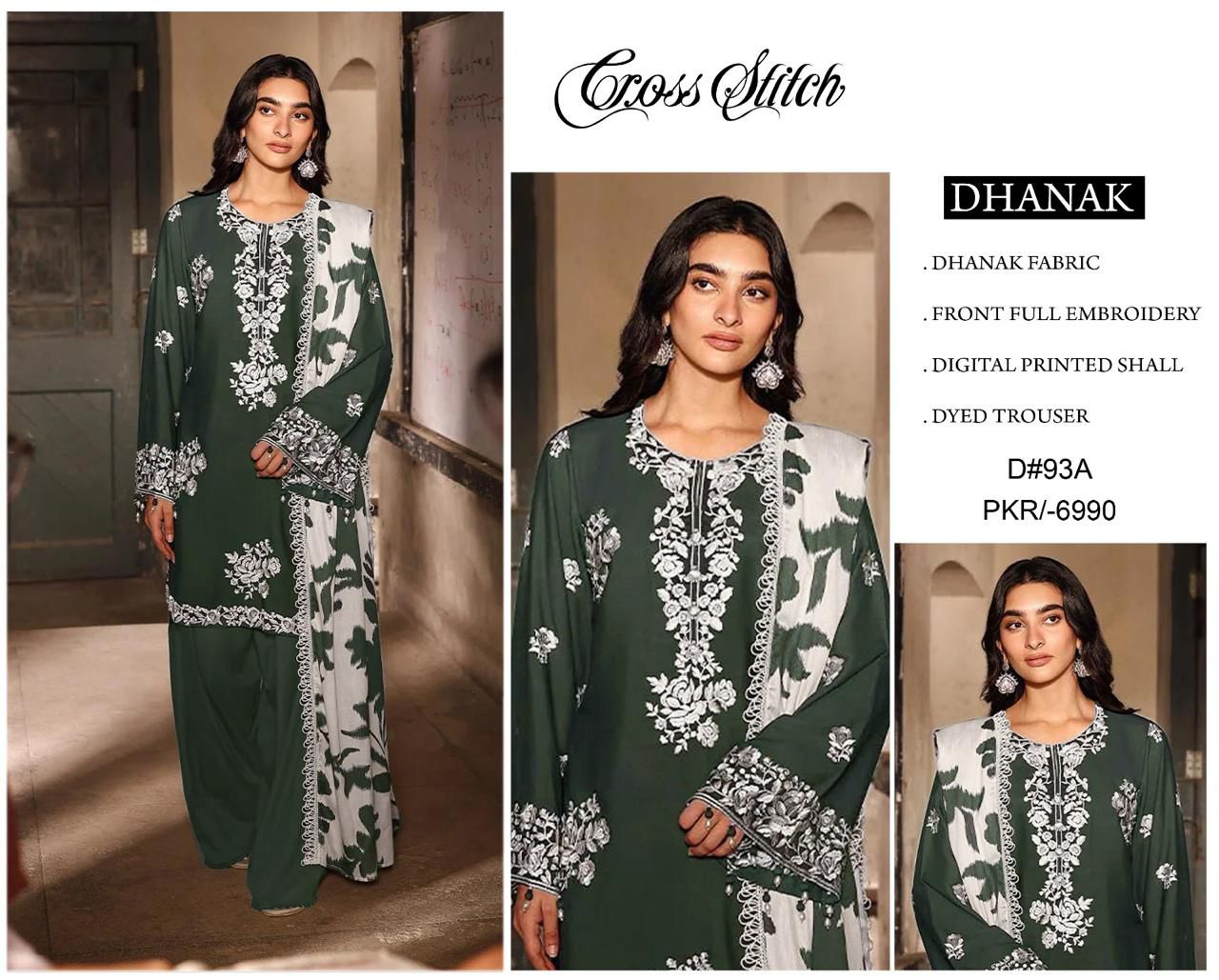 Cross stitch dhanak 3pc embroidered unstitched