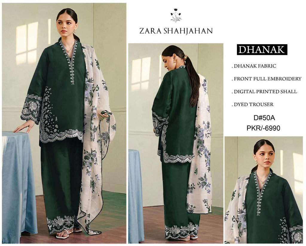Zara shahjahan dhanak 3pc embroidered unstitched
