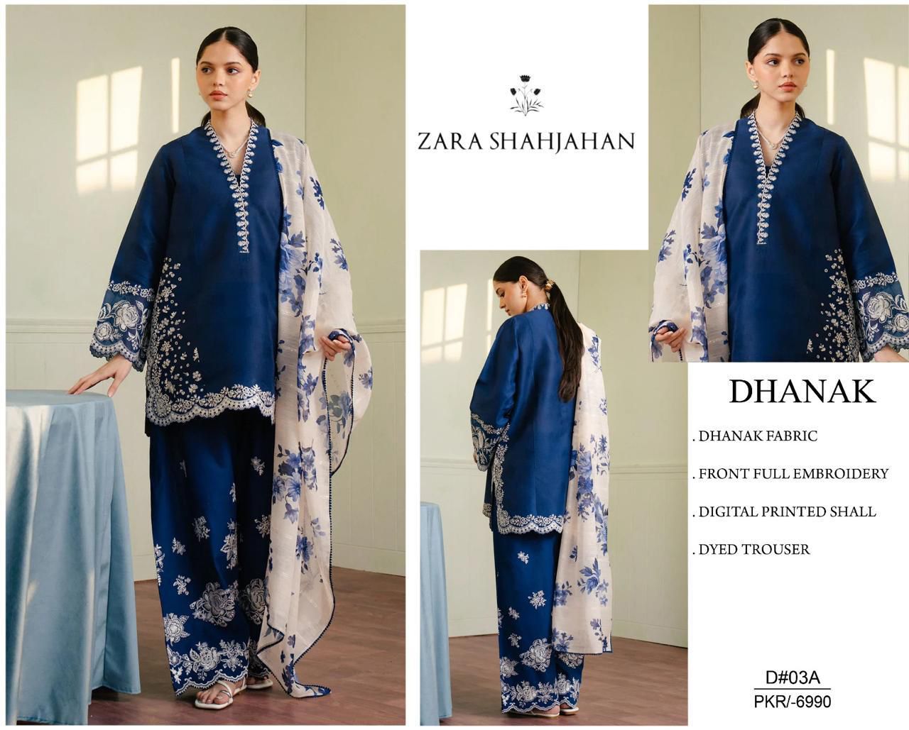 Zara shahjahan dhanak 3pc embroidered unstitched