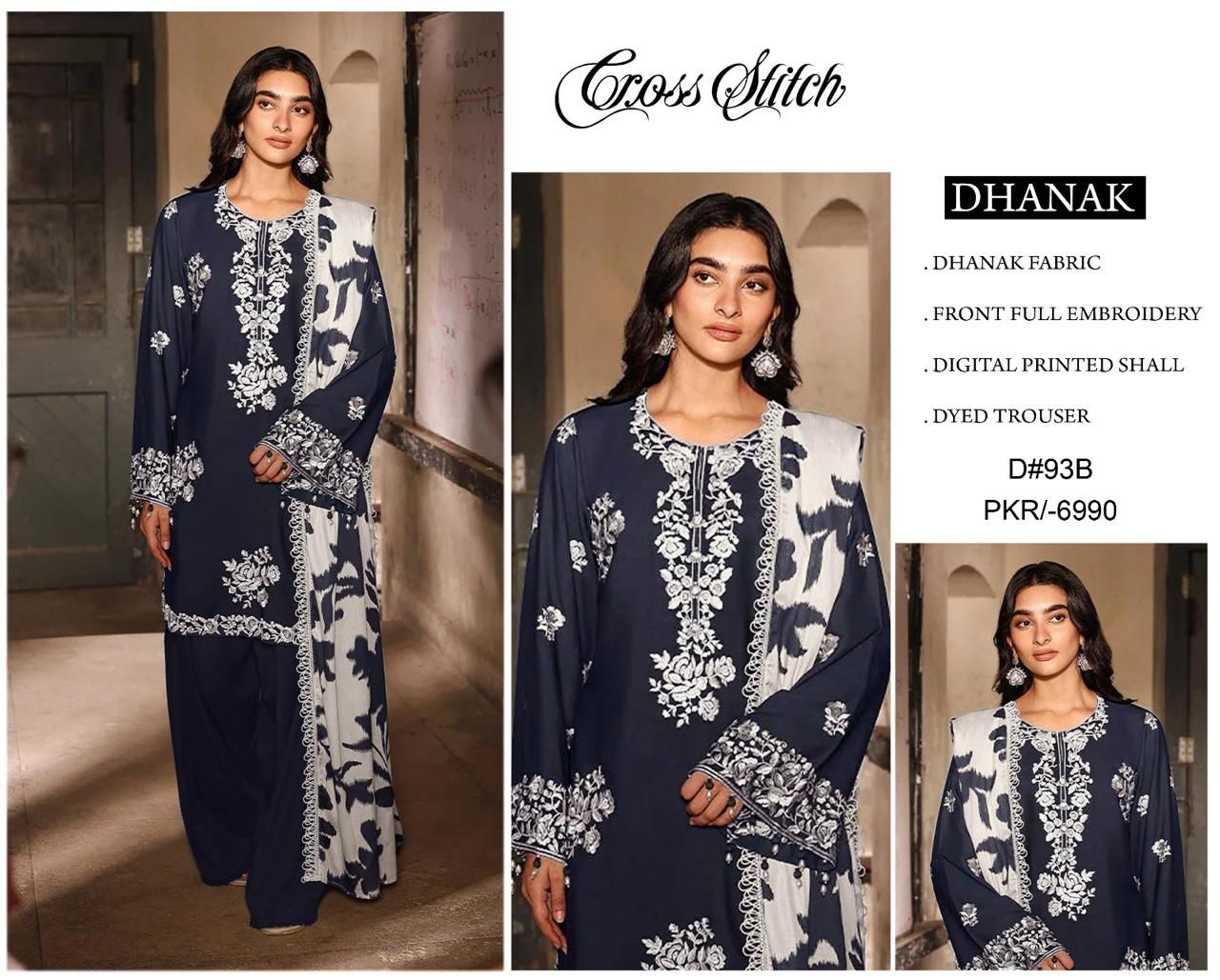Cross stitch dhanak 3pc embroidered unstitched