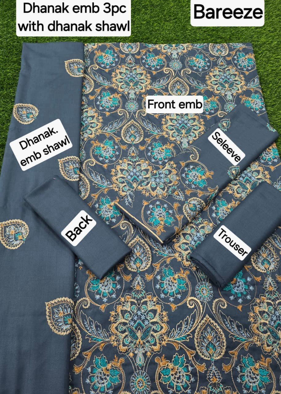 BAREEZE DHANAK EMBROIDERY 3PC