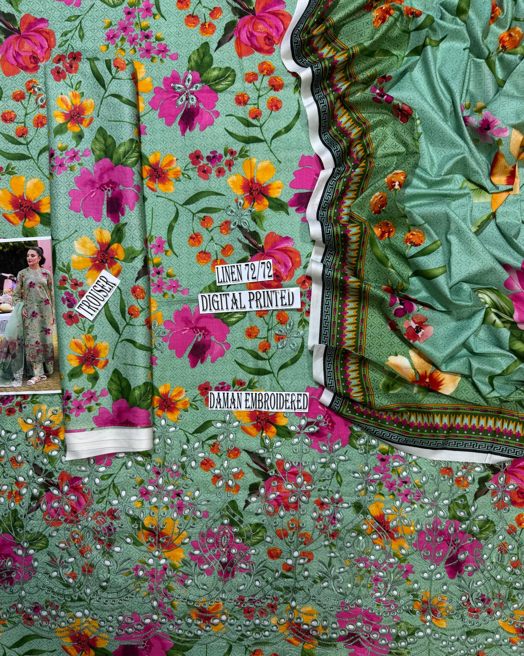 Baroque Daman LaserKari Linen 3pc